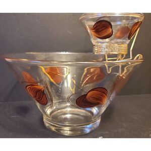 3‎ Pc. Glass Chip Dip Set Brown Gold Leaves Anchor Hocking EnchantWare Party Set